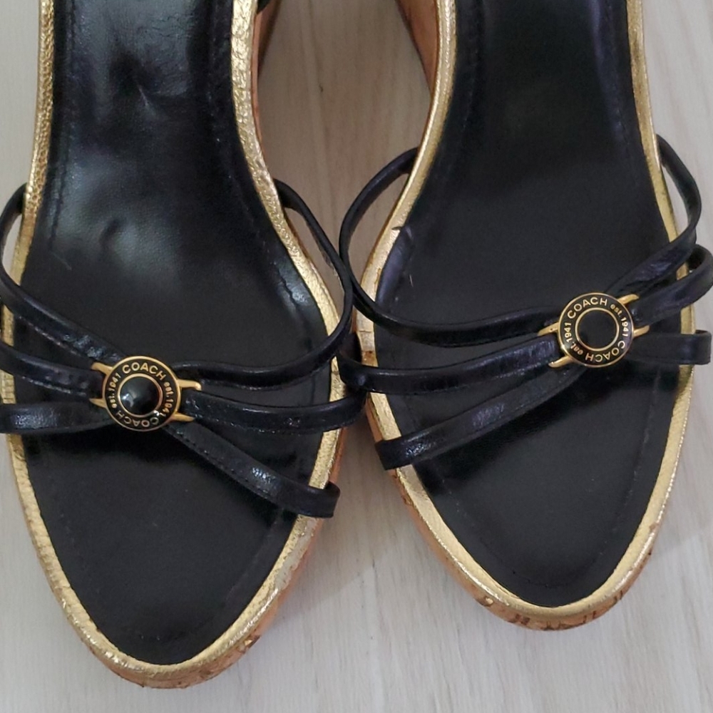 Coach Black Cork Ankle Strap Wedges - Picture 6 of 7